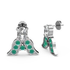 Mimallona Kelebek Küpe - Swarovski ve kök zümrüt 18 ayar beyaz altın küpe #f7387b