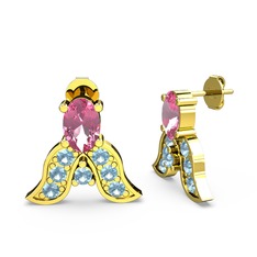 Mimallona Kelebek Küpe - Pembe kuvars ve akuamarin 18 ayar altın küpe #fevq0w