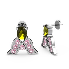 Mimallona Kelebek Küpe - Peridot ve pembe kuvars 14 ayar beyaz altın küpe #ffz9nx