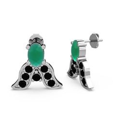 Mimallona Kelebek Küpe - Kök zümrüt ve siyah zirkon 18 ayar beyaz altın küpe #flgbnz