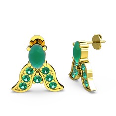 Mimallona Kelebek Küpe - Kök zümrüt ve yeşil kuvars 18 ayar altın küpe #gk0h0q