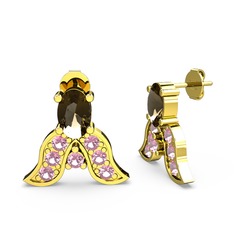 Mimallona Kelebek Küpe - Dumanlı kuvars ve pembe kuvars 8 ayar altın küpe #gp2ux