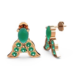 Kök zümrüt ve yeşil kuvars 8 ayar rose altın küpe