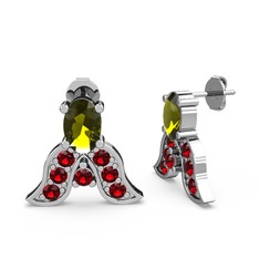 Mimallona Kelebek Küpe - Peridot ve garnet 8 ayar beyaz altın küpe #h44kza