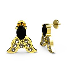 Siyah zirkon ve dumanlı kuvars 8 ayar altın küpe