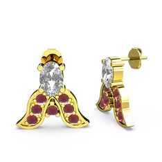 Mimallona Kelebek Küpe - Beyaz zirkon ve kök yakut 925 ayar altın kaplama gümüş küpe #hki5zj