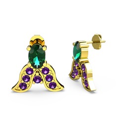 Mimallona Kelebek Küpe - Yeşil kuvars ve ametist 925 ayar altın kaplama gümüş küpe #how7xn