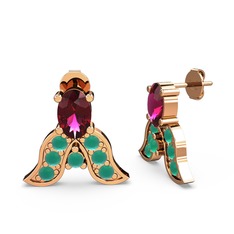 Mimallona Kelebek Küpe - Rodolit garnet ve kök zümrüt 8 ayar rose altın küpe #hvz0e4