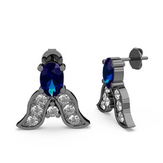 Lab safir ve swarovski 925 ayar siyah rodyum kaplama gümüş küpe