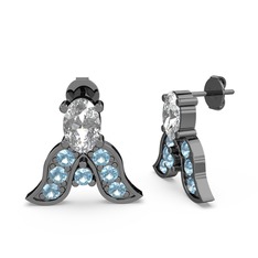 Mimallona Kelebek Küpe - Swarovski ve akuamarin 925 ayar siyah rodyum kaplama gümüş küpe #i4ubqt