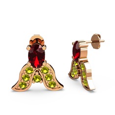 Garnet ve peridot 18 ayar rose altın küpe