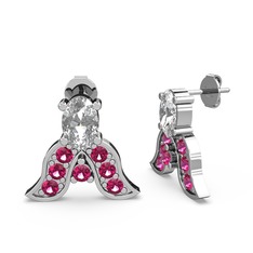 Mimallona Kelebek Küpe - Swarovski ve rodolit garnet 14 ayar beyaz altın küpe #jdrl83