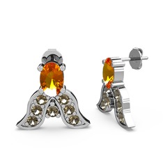 Mimallona Kelebek Küpe - Sitrin ve dumanlı kuvars 18 ayar beyaz altın küpe #k1jnxe