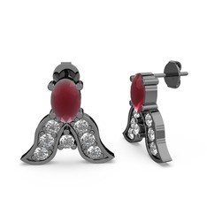 Mimallona Kelebek Küpe - Kök yakut ve swarovski 925 ayar siyah rodyum kaplama gümüş küpe #k4av32