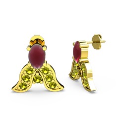 Mimallona Kelebek Küpe - Kök yakut ve peridot 18 ayar altın küpe #k5lrhc