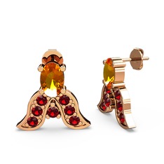 Sitrin ve garnet 8 ayar rose altın küpe