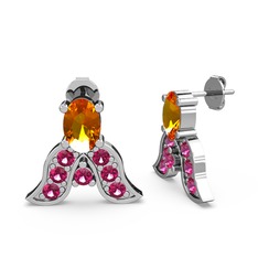 Sitrin ve rodolit garnet 14 ayar beyaz altın küpe