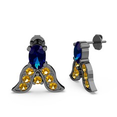 Mimallona Kelebek Küpe - Lab safir ve sitrin 925 ayar siyah rodyum kaplama gümüş küpe #ljqq7v