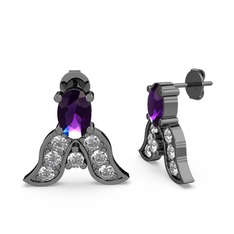Ametist ve swarovski 925 ayar siyah rodyum kaplama gümüş küpe