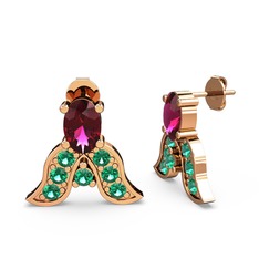 Rodolit garnet ve yeşil kuvars 8 ayar rose altın küpe