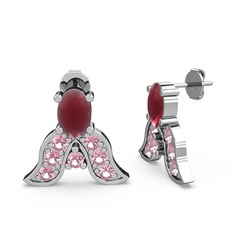 Mimallona Kelebek Küpe - Kök yakut ve pembe kuvars 14 ayar beyaz altın küpe #mhtpzb