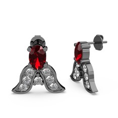 Mimallona Kelebek Küpe - Garnet ve pırlanta 925 ayar siyah rodyum kaplama gümüş küpe (0.504 karat) #mxa9i5
