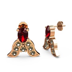 Mimallona Kelebek Küpe - Garnet ve dumanlı kuvars 14 ayar rose altın küpe #nj07z