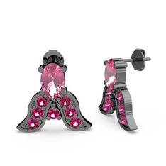 Mimallona Kelebek Küpe - Pembe kuvars ve rodolit garnet 925 ayar siyah rodyum kaplama gümüş küpe #oy3vnp