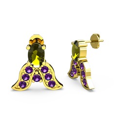 Mimallona Kelebek Küpe - Peridot ve ametist 14 ayar altın küpe #p4j5aq