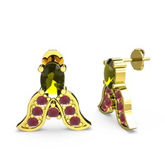 Mimallona Kelebek Küpe - Peridot ve kök yakut 925 ayar altın kaplama gümüş küpe #pb5b42