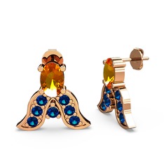 Mimallona Kelebek Küpe - Sitrin ve lab safir 18 ayar rose altın küpe #pbtyrf