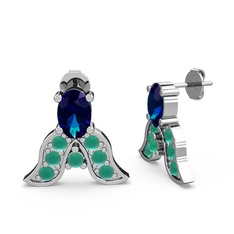 Mimallona Kelebek Küpe - Lab safir ve kök zümrüt 18 ayar beyaz altın küpe #pmvw0o