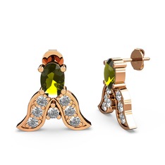 Peridot ve swarovski 8 ayar rose altın küpe