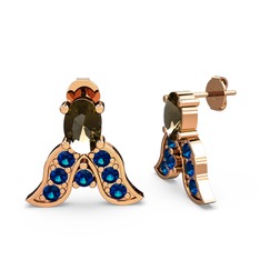 Dumanlı kuvars ve lab safir 18 ayar rose altın küpe