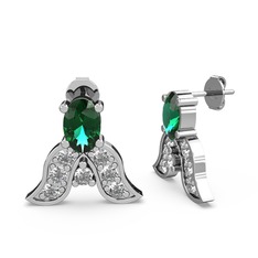 Mimallona Kelebek Küpe - Yeşil kuvars ve beyaz zirkon 14 ayar beyaz altın küpe #saibs5