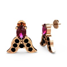 Rodolit garnet ve siyah zirkon 8 ayar rose altın küpe