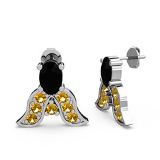 Mimallona Kelebek Küpe - Siyah zirkon ve sitrin 8 ayar beyaz altın küpe #sk0tdb