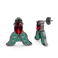 Mimallona Kelebek Küpe - Garnet ve kök zümrüt 925 ayar siyah rodyum kaplama gümüş küpe #twrbch