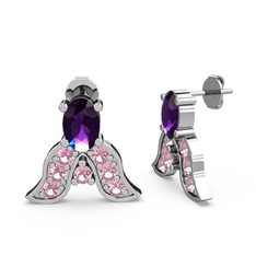 Mimallona Kelebek Küpe - Ametist ve pembe kuvars 925 ayar gümüş küpe #up94vs