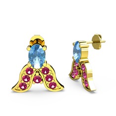 Mimallona Kelebek Küpe - Akuamarin ve rodolit garnet 14 ayar altın küpe #us7y3b