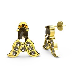 Mimallona Kelebek Küpe - Dumanlı kuvars 14 ayar altın küpe #v8byve