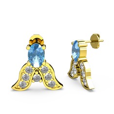 Akuamarin ve swarovski 14 ayar altın küpe