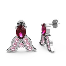 Rodolit garnet ve pembe kuvars 8 ayar beyaz altın küpe