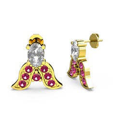Mimallona Kelebek Küpe - Swarovski ve rodolit garnet 8 ayar altın küpe #whan9v