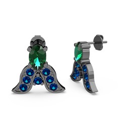 Mimallona Kelebek Küpe - Yeşil kuvars ve lab safir 925 ayar siyah rodyum kaplama gümüş küpe #wpdv5x