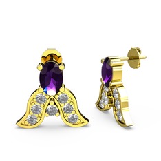 Mimallona Kelebek Küpe - Ametist ve swarovski 14 ayar altın küpe #x2tq75
