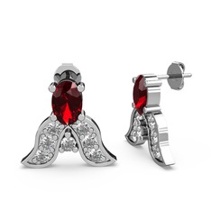 Mimallona Kelebek Küpe - Garnet ve swarovski 18 ayar beyaz altın küpe #x2upht