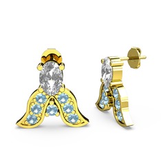 Swarovski ve akuamarin 14 ayar altın küpe