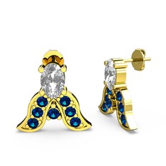 Swarovski ve lab safir 18 ayar altın küpe