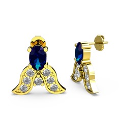 Mimallona Kelebek Küpe - Lab safir ve swarovski 14 ayar altın küpe #xu52cz